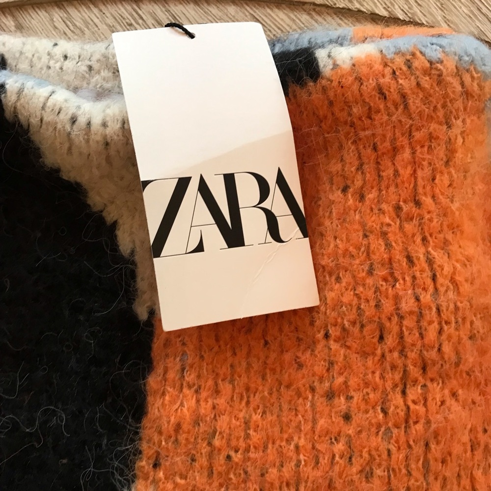 NWT Zara Sweater Dolman Sleeve Chunky Geometric Cozy Mock Turtle Ivory Black - Picture 5 of 10
